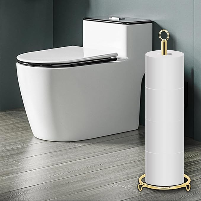 Bath Toilet Paper Holder, Metal Toilet Tissue Roll Organizer Storage, Tissue Paper Holder Stand for Bathroom/Kitchen Countertop, 21" H (Gold)