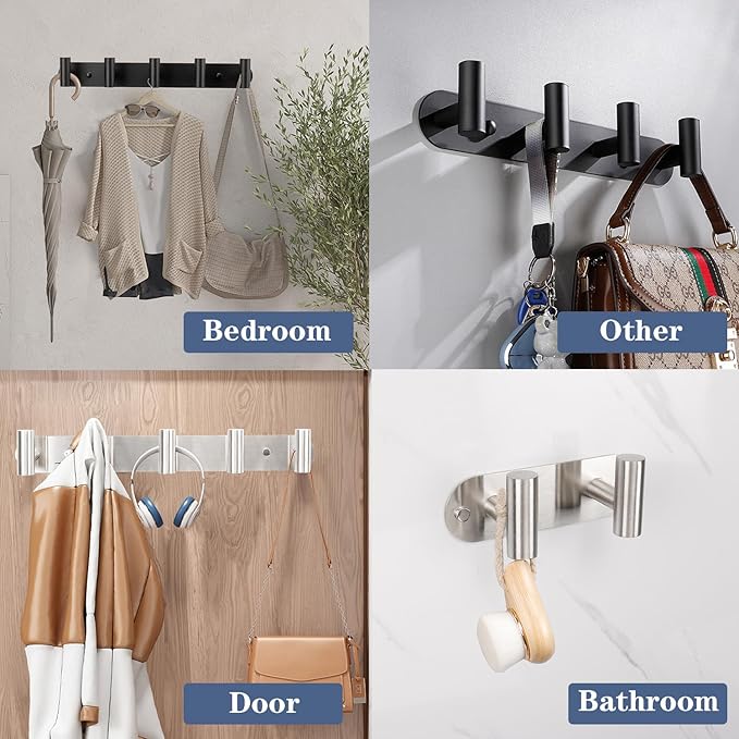 Coat Hook Rack, Wall Mounted Coat Rack with 6 Hooks, Heavy Duty Towel Hook Rack Wall Hooks for Hanging Coat Jacket, Stainless Steel Coat Hanger for Bathroom Entryway Mudroom(Brushed Nickel)