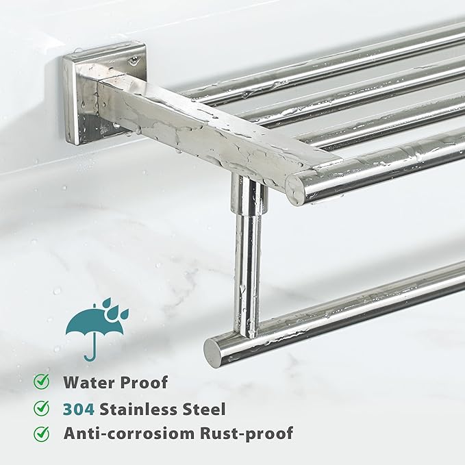 Alise 28 Inch Towel Racks for Bathroom Wall Mounted,Bathroom Towel Rack with Tower Bar,Double Towel Racks for Bathroom,SUS304 Stainless Steel Bathroom Towel Holder Brushed Nickel