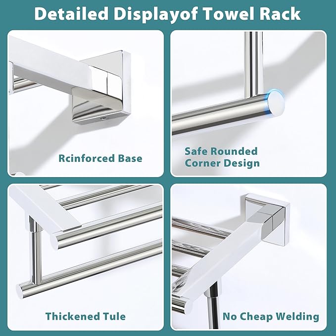 Alise 16 Inch Towel Racks for Bathroom Wall Mounted,Bathroom Towel Rack with Tower Bar,Double Towel Racks for Bathroom,SUS304 Stainless Steel Bathroom Towel Holder Polished Chrome