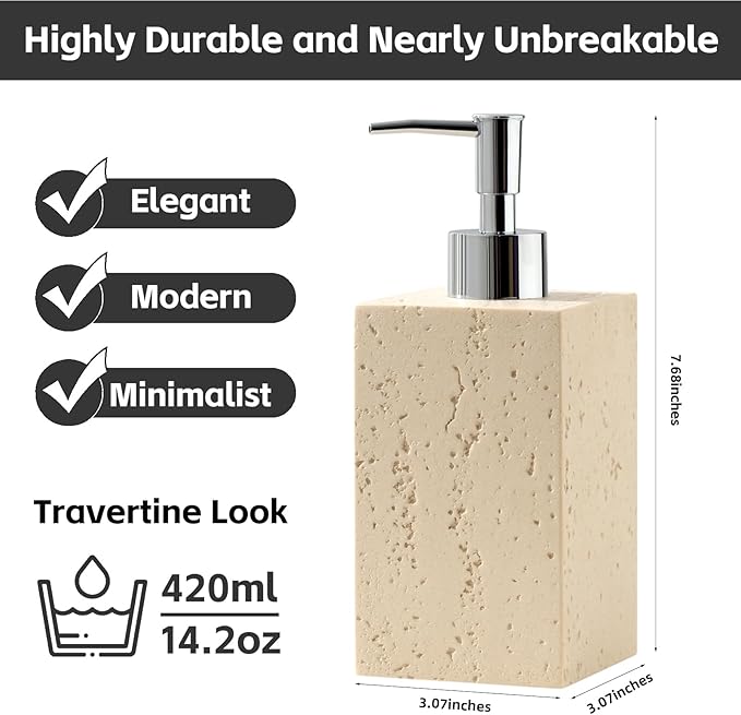 Soap Dispenser 420ML 14OZ, 2pcs Luxurious Hand Dish Soap Dispenser Set, Refillable Lotion Bottle with Rustproof Pump for Bathroom Countertop Kitchen Sink (Yellow)