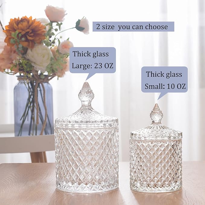 2 Pack Qtip Holder Thick Glass Apothecary Jars with Lid for Bathroom Decor Storage Organizer for Cotton Swabs, Balls, Pads, Floss Picks, Candy, Jewelry, Clear