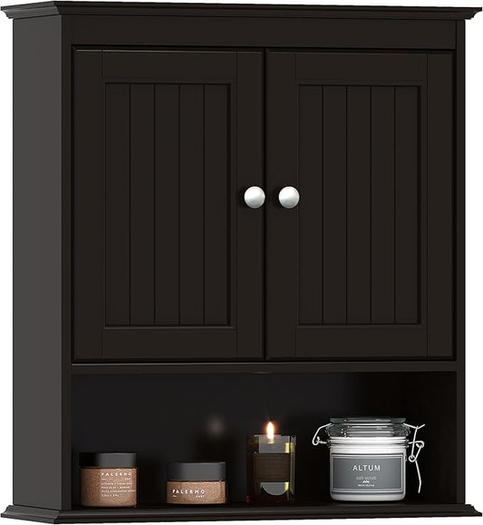 Spirich Bathroom Cabinet Wall Mounted, Wood Hanging Cabinets with Doors and Shelves, Medicine Cabinet Over The Toilet, Espresso