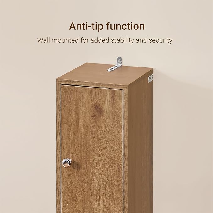 SoBuy Bathroom Narrow Storage Cabinet Skinny Tall Unit with Adjustable Shelves Slender Anti-Tipping Floor Standing Cupboard, Natural BZR34-PF