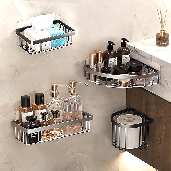 10pcs Shower Caddy Adhesive Replacement, Transparent Adhesive Hooks Stickers, Strong Hook Strip for Shower Caddy Basket Shelf, Soap Holder, Bathroom Storage Corner Shelves, Kitchen Racks
