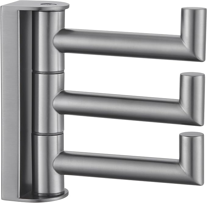 Angle Simple 3 Arms Towel Hook for Bathroom, SUS304 Stainless Steel Swivel Robe Coat Hook Wall Mounted, Foldable Towel Holder, Gunmetal Gray
