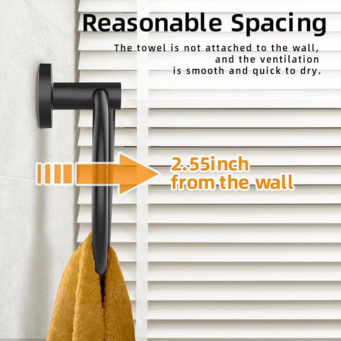 Matte Black Towel Ring 4Pack, SUS304 Stainless Steel Hand Towel Holder for Bathroom Kitchen, Modern Style Towel Hanger, Thicken Ring Towel Holder, Towel Rack Round Wall Mounted