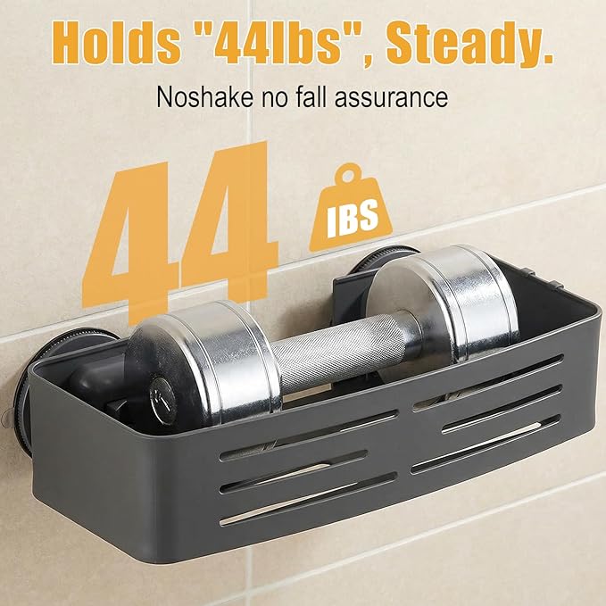 2 Pack Shower Caddy Suction Cup, Shower Shelves with 4 Hooks Rust-Proof Aluminum Alloy,Large Capacity No drilling required Removable Bathroom Storage Rack for Shampoo, Shower Gel, Razors