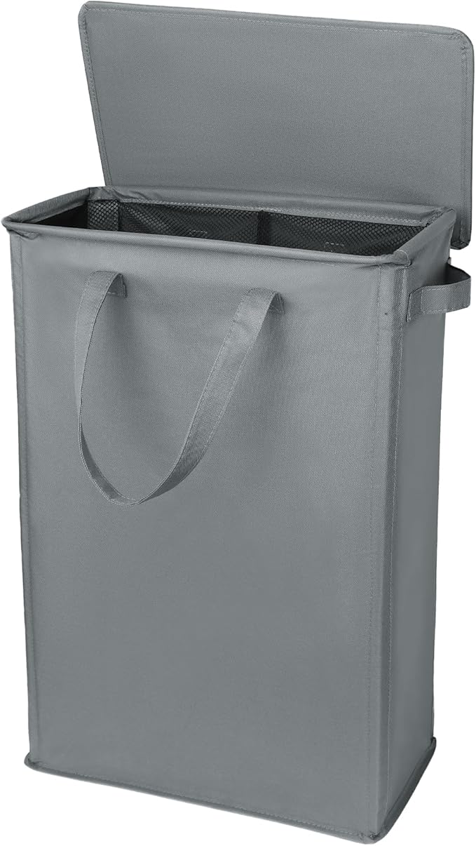 GOMAJI Slim Laundry Basket with Lid and Handles, Foldable Laundry Basket for Clothes, Clothes Hamper Easy to Carry, Dirty Hampers for Bedroom, Bathroom, Dorm, College, 12.7 Gallons(48L)