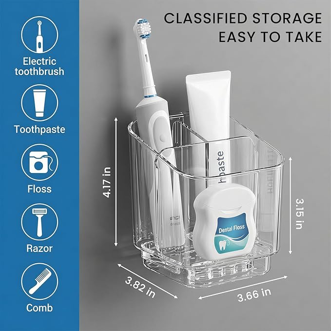 Bathroom Toothbrush Holder, Three Compartment Detachable Toothbrush Holder Wall Mounted, Toothbrush Storage Rack for Bathroom/Kitchen/Office