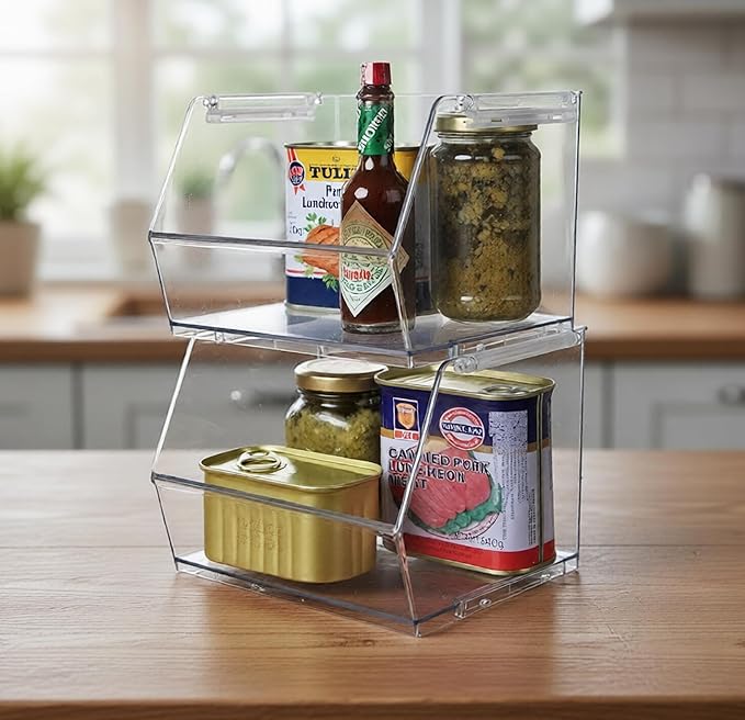 Azar Displays 556710-4PK Small Clear Stackable Bin Compact Transparent Organizer for Pantry Drawer Bathroom and Desk BPA-Free Plastic (Pack of 4)