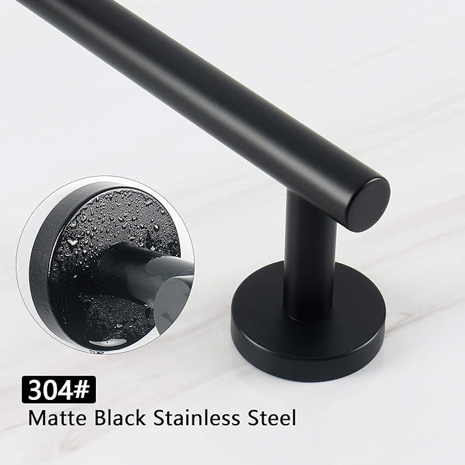 NearMoon Bath Towel Bar, Thicken Stainless Steel Shower Towel Rack Holder Wall Mounted for Bathroom, 33-lnch Overall Length-30-lnch Usable Hanging Space (1 Pack, Matte Black)