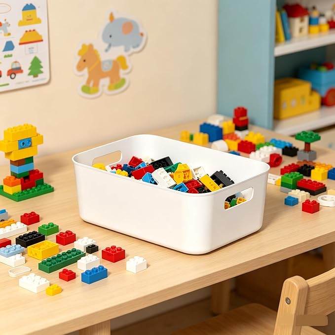 12 Pack Plastic Storage Bins, Multi-Use Organizer Bins, Perfect for Kitchen, Cabinet, Bathroom, Under Sink Storage, White