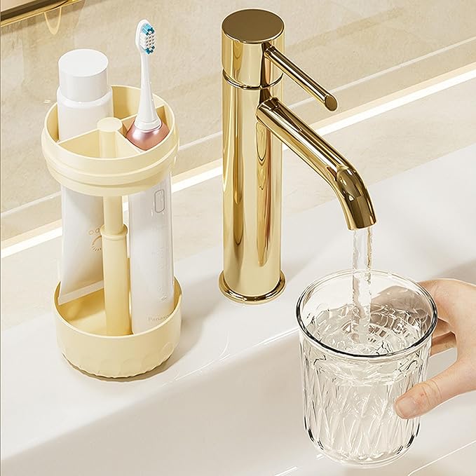Toothbrush Holder with Tooth Brush Cups, Height Adjustable Electric Toothbrush Toothpaste Storage Stand, Countertop 3 Slots Organizer, Bathrooms Shower Accessories Storage Rack (White)