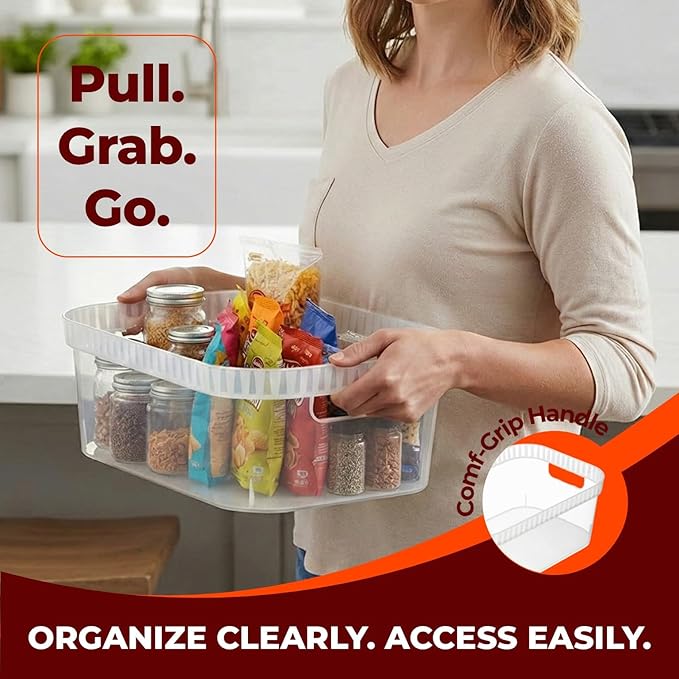 Tribello Modern Cabinet Organizers And Storage Pantry Shelf Organizer - Clear Plastic Storage Bins - (Medium - 12” X 8” X 4”)