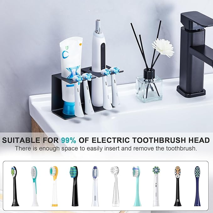 Toothbrush Head Holders, Electric Tooth Brush Head Holder, Wall Mounted Toothpaste Holder for Bathrooms Shower, Adhesive Tooth Brushing Holder Razor Holder Organizer Storage (Black)