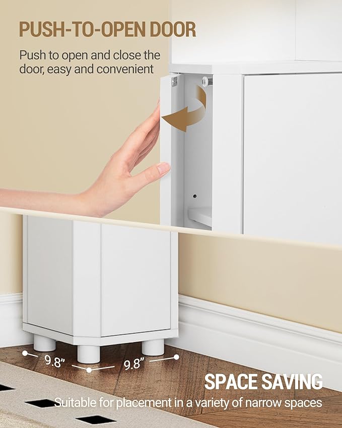 Hzuaneri Corner Cabinet, Small Bathroom Corner Cabinet with Doors, Narrow Storage Cabinets with Adjustable Shelves, Bathroom Organizers and Storage for Small Space, White BC21003X