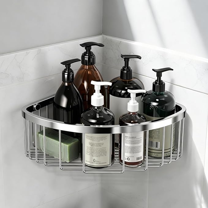 Corner Shower Caddy Basket - 304 Stainless Steel Corner Storage Rack,Organizer Wall Mounted Basket,Washbasin shelf Suitable For Bathroom & Kitchen-Triangle Basket