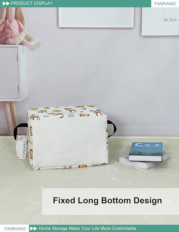 Storage Bins, Nursery Hamper Canvas Laundry Basket Foldable with Waterproof PE Coating Large Storage Baskets for Kids Boys and Girls, Office, Bedroom, Clothes,Toys(Rec-deer）