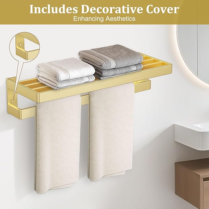 Towel Racks Double Towel Bar,Brushed Gold Towel Holder 23.6-inch Stainless Steel Bathroom Hardware Accessories Set