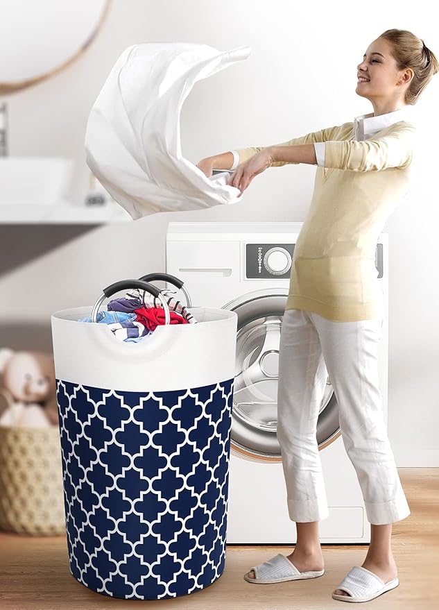 Fabspace Large Laundry Basket Laundry Hamper Bag Washing Bin Clothes Bag Collapsible Tall with Handles Waterproof Travel Bathroom College Essentials Storage for College Dorm, Family (Blue) 115L