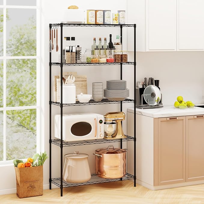 GOFLAME 5-Tier Metal Storage Shelving Unit, Heavy-Duty Adjustable Utility Shelf with V-Shaped Wire Rack, 450 LBS Storage Organizer for Home, Kitchen, Garage, Basement, 36”L x 14”W x 72”H