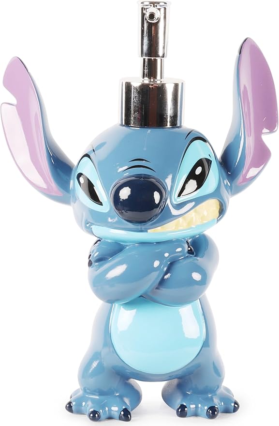 Jay Franco Kids Soap Dispenser – 8" Resin Hand Lotion Pump, Bathroom & Kitchen Decor, Official Licensed Product, Blue - Lilo and Stitch