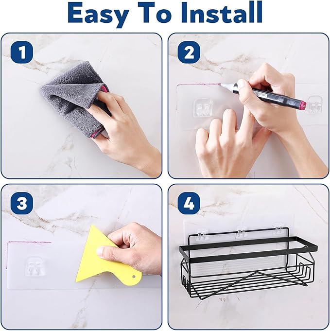 Adhesive Stainless Steel Shower Caddy Shelf Organizer - Renter-Friendly Bathroom Storage (Matte Black 2PCS)