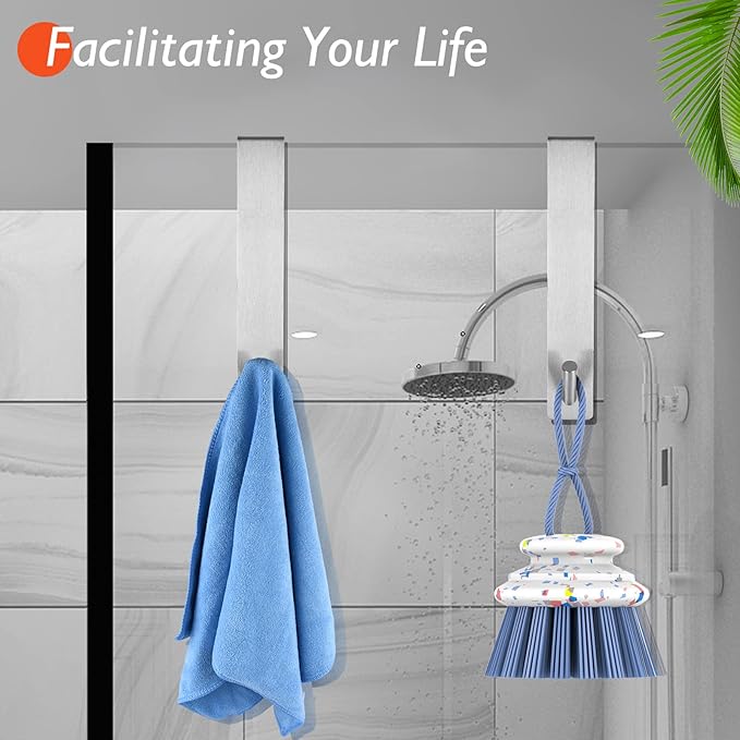 Kontoyo Shower Door Hooks(7.5 Inch),Extended Over Door Hooks for Bathroom Frameless Glass Shower Door,Stainless Steel Towel Hooks,Heavy Duty Rack Hooks for Robe,Towel-4 Pack-Silver