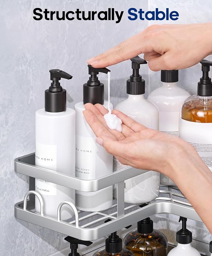 3 Pack Corner Shower Caddy Organizer, Rustproof Corner Shower Shelves, No Drilling Bathroom Corner Shelf with Hooks and Toothpaste Holder