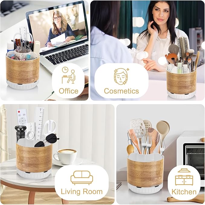 Wood Toothbrush Holders Organizers - Rotating Detachable 6 Slots Electric Toothbrush and Toothpaste Holde for Bathroom Accessories Organization Counter Vanity Sink Storage