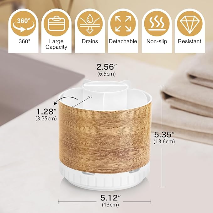 Wood Toothbrush Holders Organizers - Rotating Detachable 6 Slots Electric Toothbrush and Toothpaste Holde for Bathroom Accessories Organization Counter Vanity Sink Storage