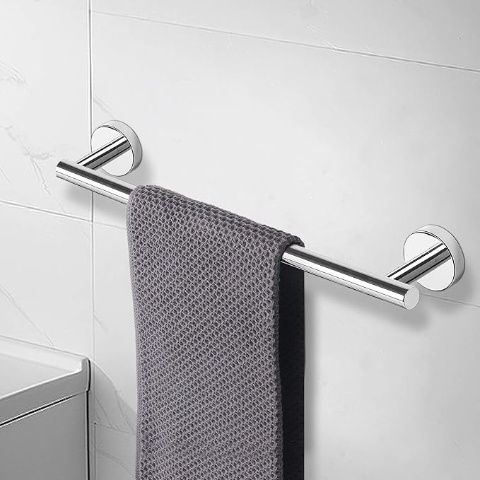 NearMoon Bath Towel Bar, Thicken Stainless Steel Shower Towel Rack Holder Wall Mounted for Bathroom, 20-lnch Overall Length-17-lnch Usable Hanging Space (1 Pack, Chrome Finish)