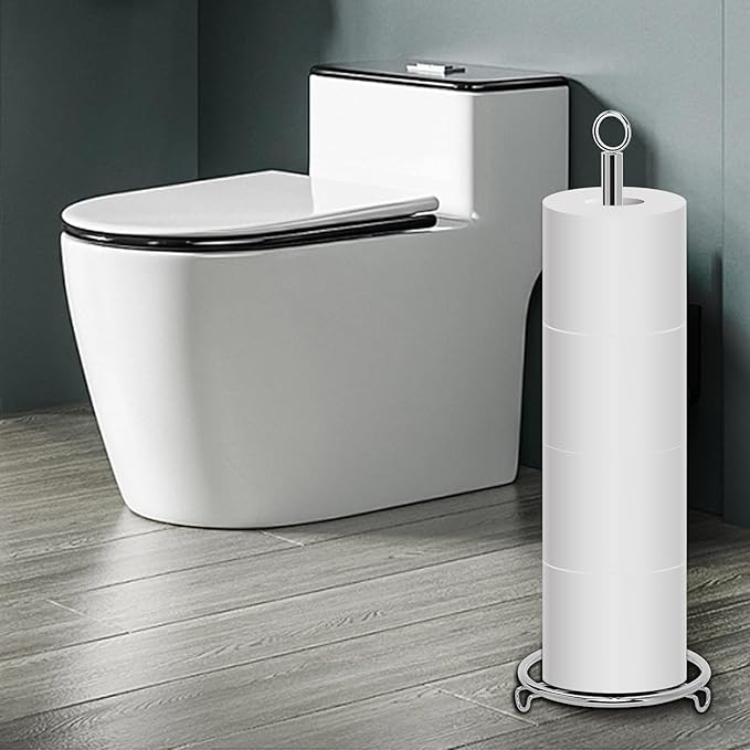 Bath Toilet Paper Holder, Metal Toilet Tissue Roll Organizer Storage, Tissue Paper Holder Stand for Bathroom/Kitchen Countertop, 21" H (Chrome)