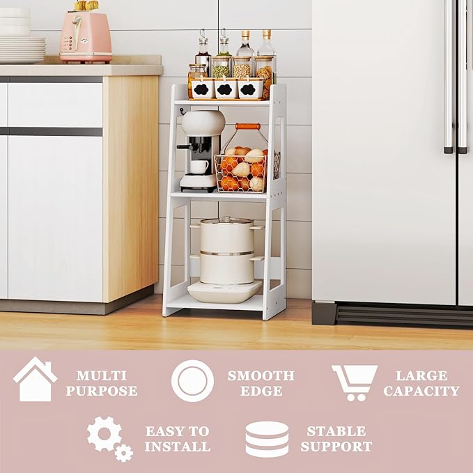 3-Tier Bathroom Ladder Shelf Freestanding, White Floor Shelves Open Shelving Unit, Small Bookshelf Nightstand for Home Study Laundry Room (11.0”D x 12.6”W x 26”H)