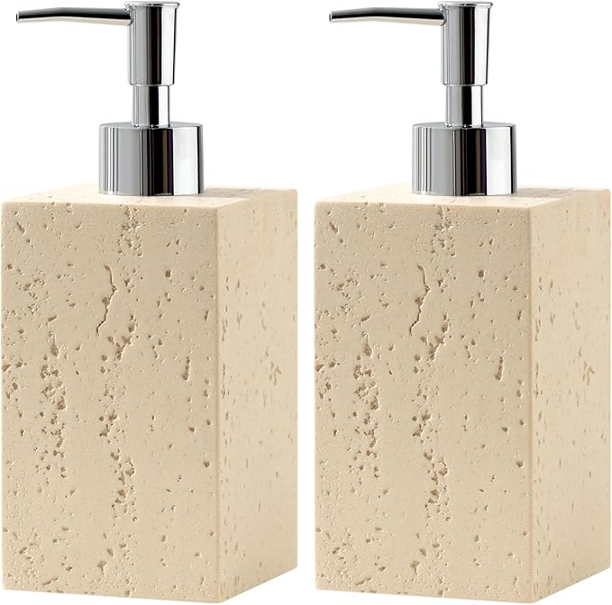 Soap Dispenser 420ML 14OZ, 2pcs Luxurious Hand Dish Soap Dispenser Set, Refillable Lotion Bottle with Rustproof Pump for Bathroom Countertop Kitchen Sink (Yellow)