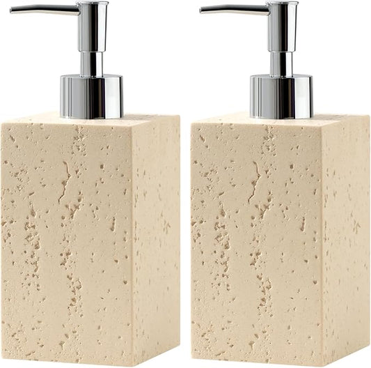 Soap Dispenser 420ML 14OZ, 2pcs Luxurious Hand Dish Soap Dispenser Set, Refillable Lotion Bottle with Rustproof Pump for Bathroom Countertop Kitchen Sink (Yellow)