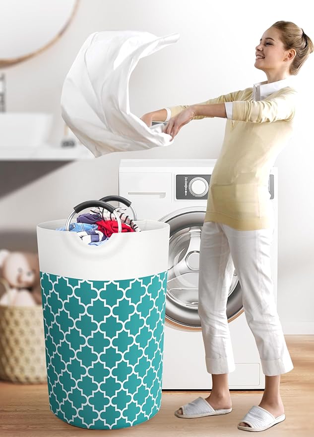 Fabspace Large Laundry Basket Laundry Hamper Bag Washing Bin Clothes Bag Collapsible Tall with Handles Waterproof Travel Bathroom College Essentials Storage for College Dorm, Family (Green) 115L