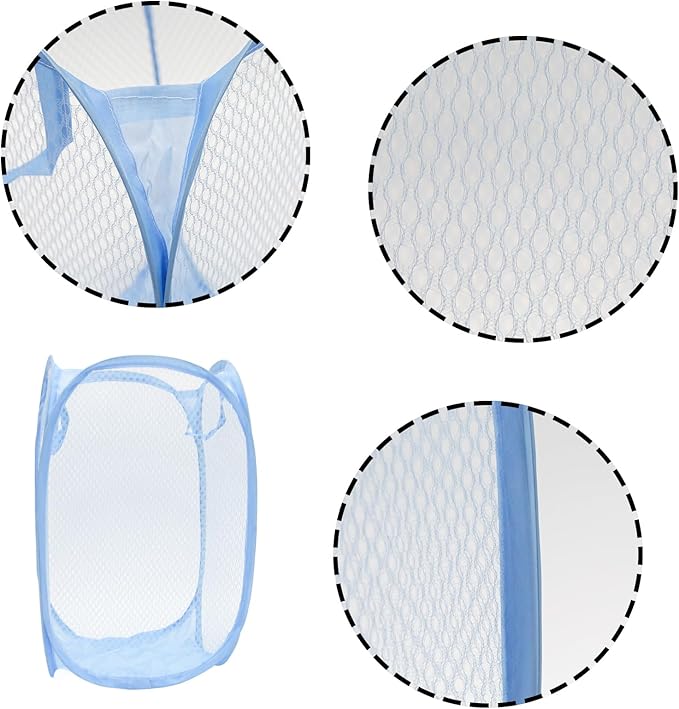 2Pcs Small Laundry Hampers, Folding Popup Mesh Laundry Basket, Collapsible Dirty Clothes Hamper, Portable Mesh Popup Hamper, Ideal for Bedroom, Travel and Home Use (Purple & Blue)