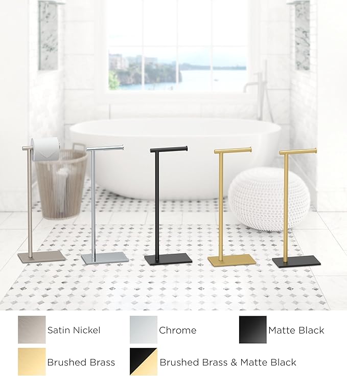 Gatco 1431MXB Modern Rectangle Base Freestanding Toilet Paper Holder, 21.25", Matte Black Brushed Brass, with Weighted Base