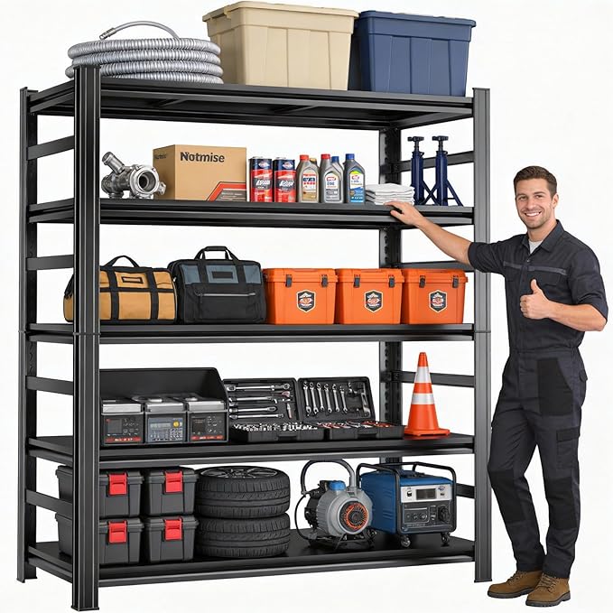 Metal Garage Shelving Unit, Heavy Duty Steel Storage Shelves, 3000 lbs Capacity, Adjustable 5-Tier Metal Shelf, Ideal for Garage, Warehouse, or Home Organization (with fence 47.2"W×23.6"D×87.9"H)