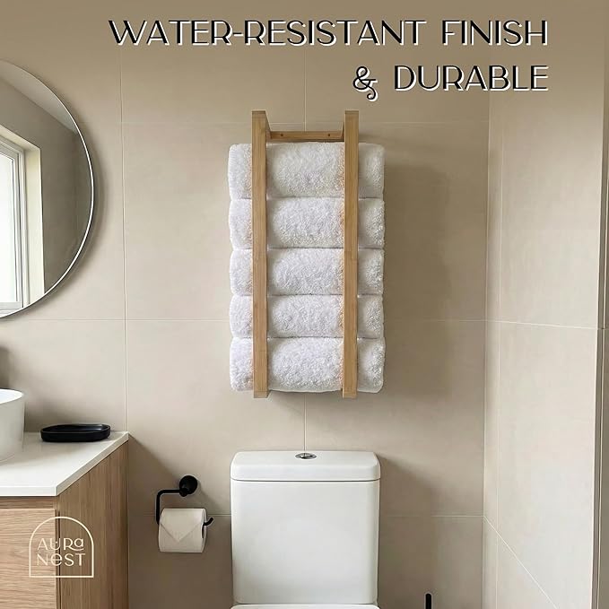 Bamboo Towel Racks - Vertical Wood Towel Rack Bamboo Bathroom Accessories, Storage, Wall Towel Rack for Rolled Towels for Bathroom Furniture, Spa Furniture and Decor