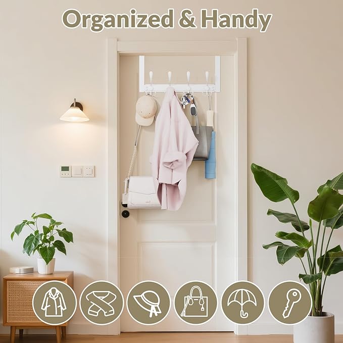 Heavy Duty Over The Door Hooks Rustproof - 25lb Over The Door Towel Rack for Bathroom, Over The Door Hanger, Door Towel Hanger, Over The Door Towel Hook, Coat Rack (2Pack, White)