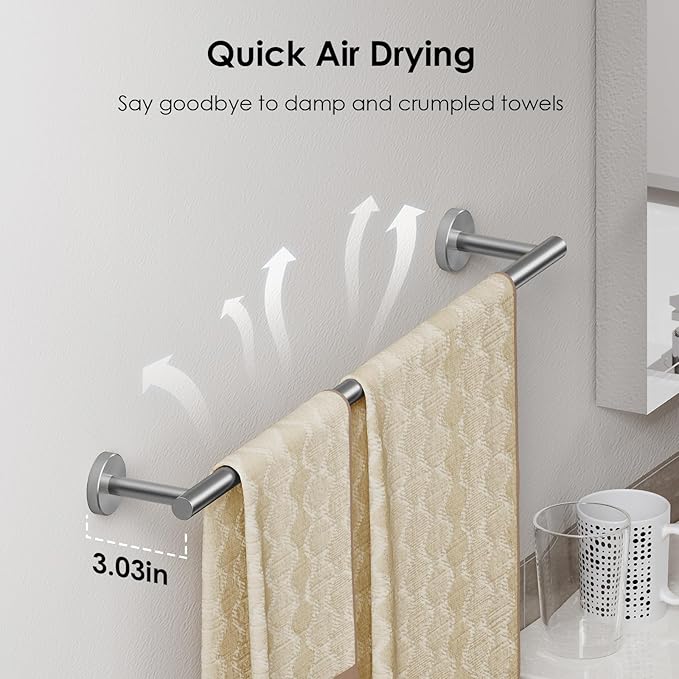FORIOUS Towel Bar Wall Mounted, Stainless Steel Towel Racks for Bathroom, Includes Wall Mounting Hardware (Brushed Nickel, 14 Inch)