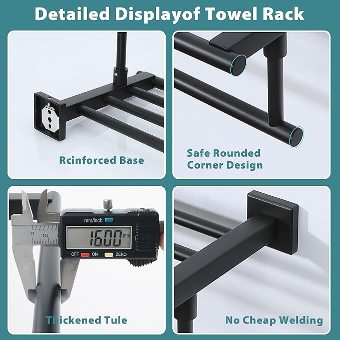 Alise 28 Inch Towel Racks for Bathroom Wall Mounted,Bathroom Towel Rack with Tower Bar,Double Towel Racks for Bathroom,SUS304 Stainless Steel Bathroom Towel Holder Matte Black