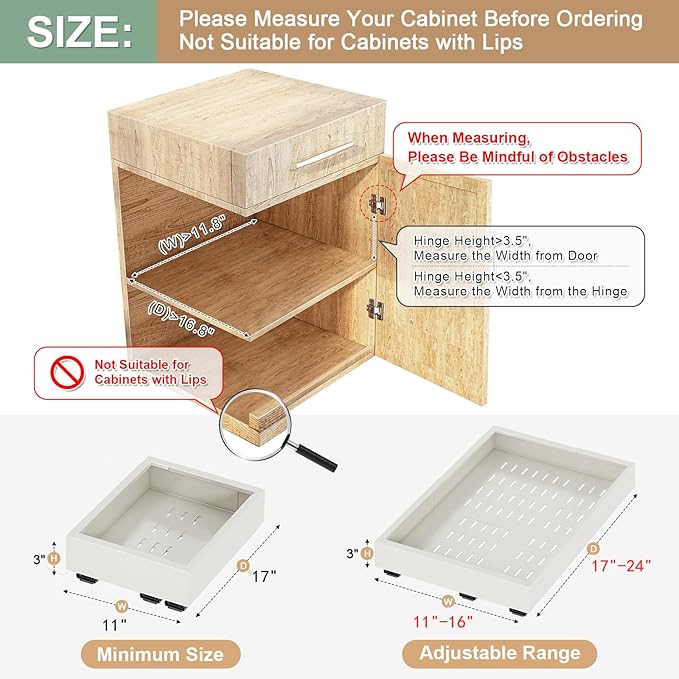 Fokyfok 2Pc Pull out Cabinet Organizer,Width(11"-16"),Depth(17"-24") Expandable No Drill Roll out Drawers,Adhesive Sliding Drawers,Slide out Shelves for Cabinets Without Lip,Kitchen,Pantry,White | Expandable, 3 Rails, No Drill, Roll out Drawers, Slide ...