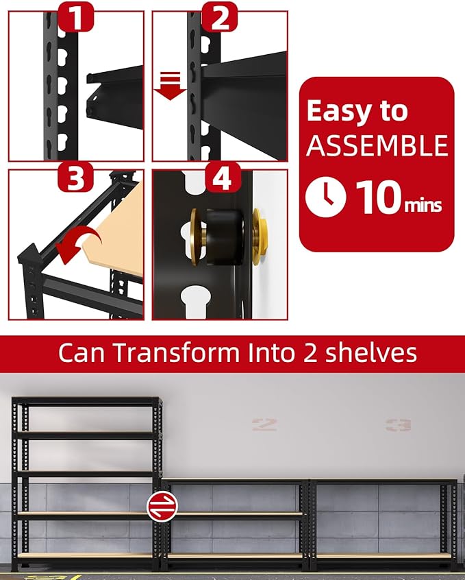 PrimeZone 32"W x 16"D x 63" H Storage Shelves - 2 Pack 5 Tier Adjustable Garage Storage Shelving, Heavy Duty Metal Storage Organizer Utility Rack Shelf Unit for Warehouse Pantry Closet Kitchen, Black