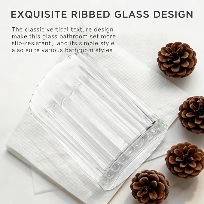 2 PCS Clear and Gold Glass Bathroom Accessory Sets, Clear Bathroom Set, Soap Dispenser and Toothbrush Holder Set for Modern Bathroom Decor