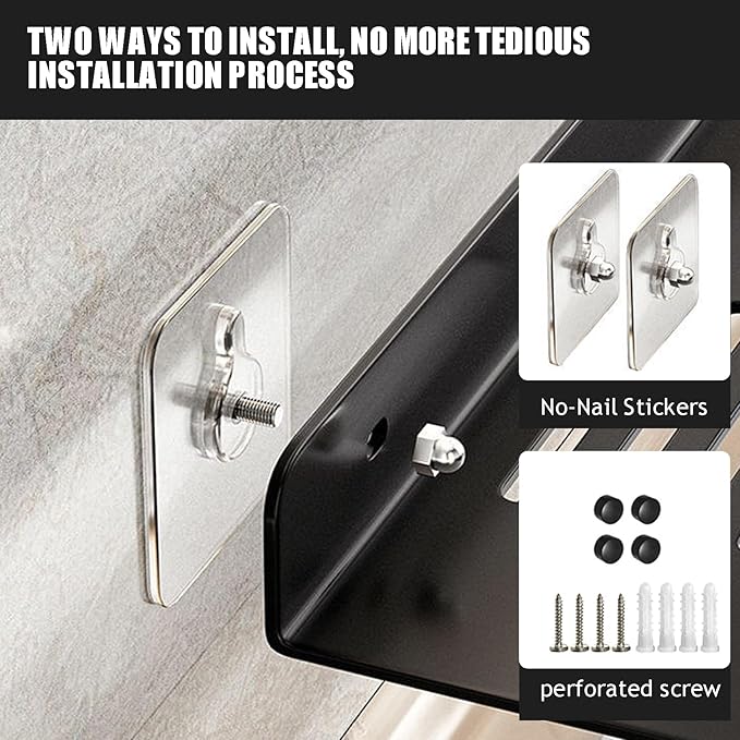 Over The Sink Shelf, Metal Wall Mounted Bathroom Countertop Organizer, Floating Shelf Organizer (2 PCS) (Black, 40CM(15.7'))
