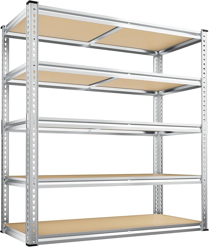 REIBII 2500LBS Garage Shelving 40" W Storage Shelves Adjustable Metal Shelving 5 Tier Pantry Shelves for Garage Closet Kitchen Basement 40" W x 19.7''D x 72''H, Silver
